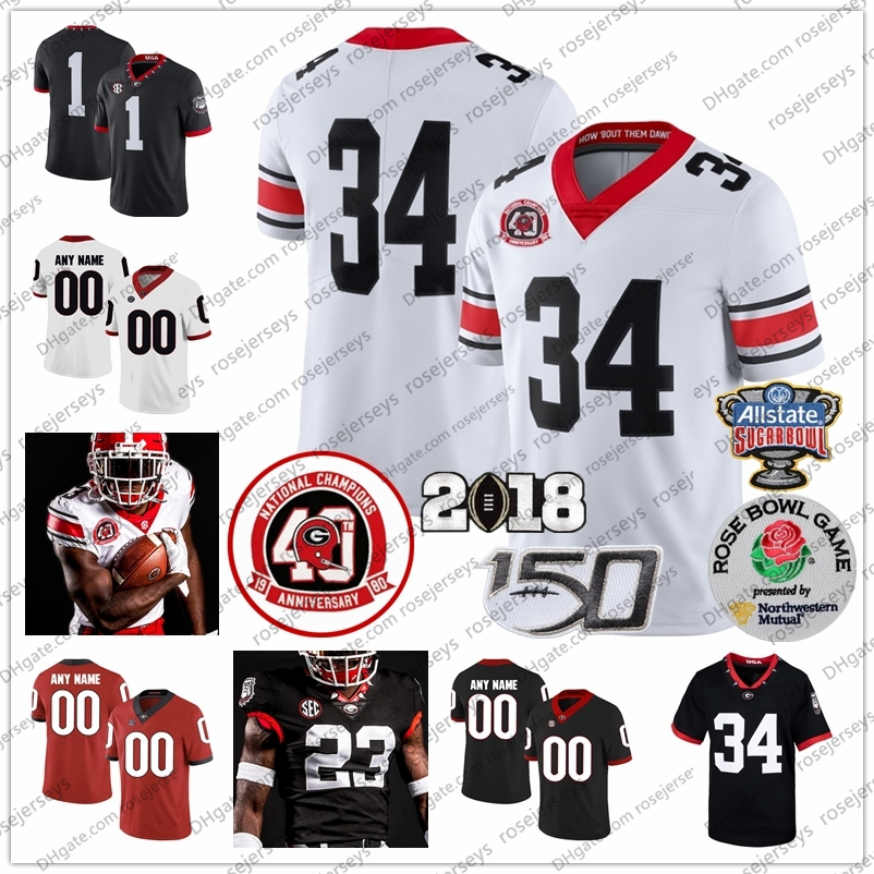 

Custom 2020 Georgia Bulldogs 40TH 100TH Football Jersey Todd Gurley II James Cook III D'Andre Swift Nick Chubb Herschel Walker Men Youth Kid, White with sugar bowl patch