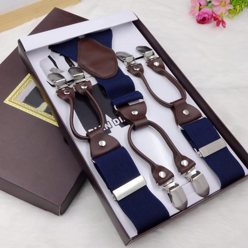 

Fashion Men 6 Clips-on Braces Vintage Man Suspender For Trousers Husband Male Suspensorio For Skirt 115cm #137