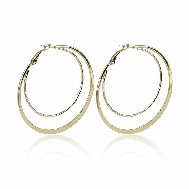 

MANILAI Fashion Alloy Double Circle Big Hoop Earrings Women Statement Jewelry Gold Color Punk Style Layered Earrings Bijiox