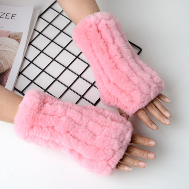 

Girl Glove Natural Rex Fur Fingerless Half Finger Women Knitted Elastic Winter Mttens