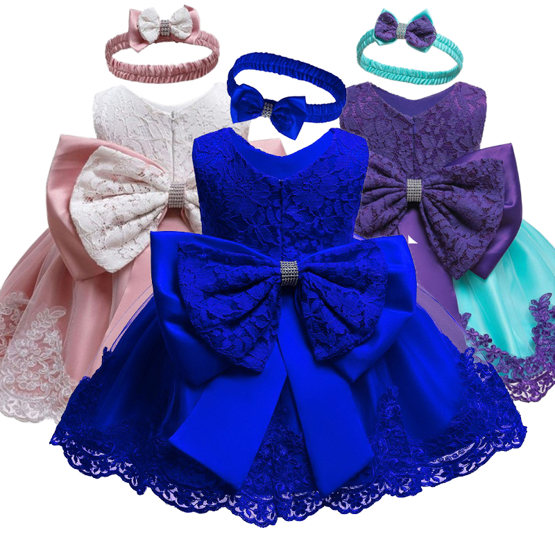 

New Lace Girls Wedding Dress Baby Girls Christening Cotton Dresses for Party Baptism Kids 1 Year Baby Girl Birthday Dress, Bean paste