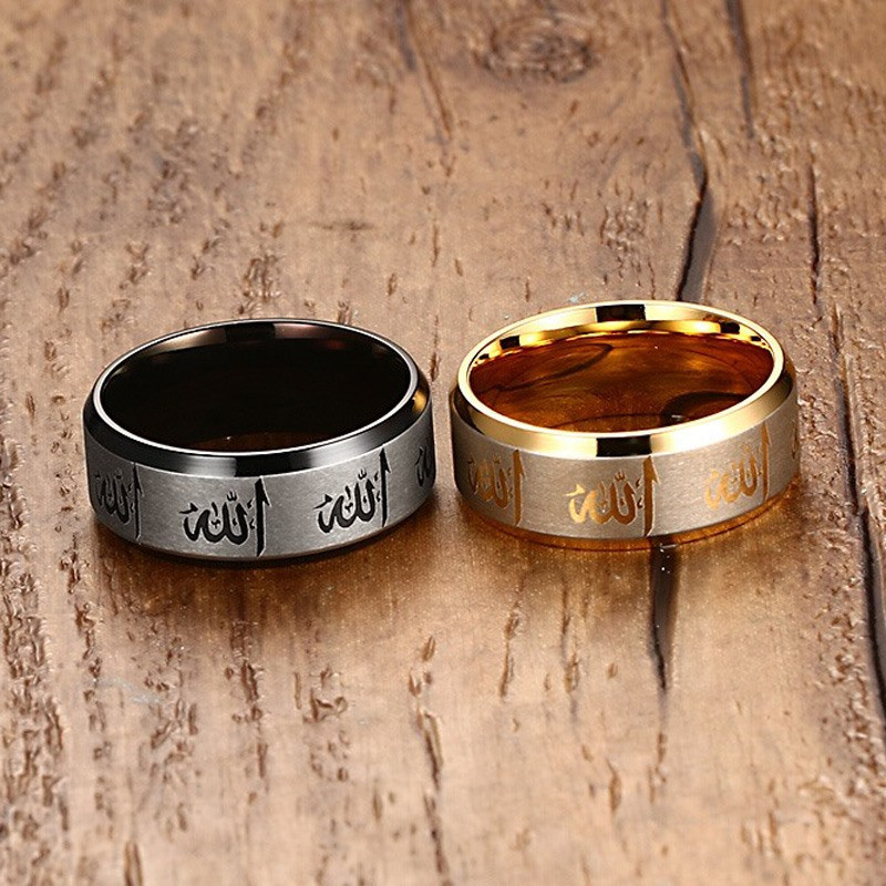 

ZORCVENS Black and Gold Color 316L Stainless Steel Islamic Arabic Rings for Man