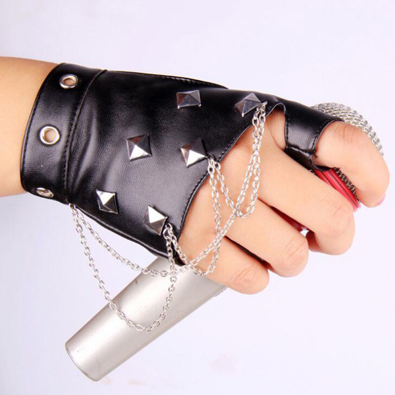 

Unisex Punk Party Fingerless Leather Glove Women Rivet Personality Nightclub Singer Female Glove Men Half Finger Dance 215