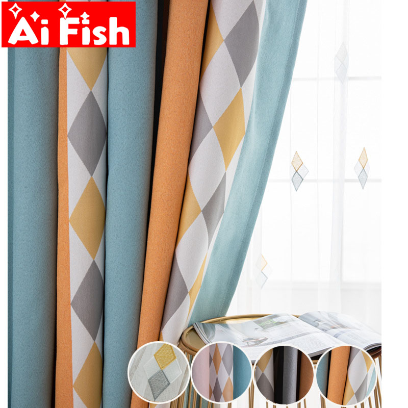 

Jacquard Colored Diamond Geometry Nordic Curtains Stitching Stripe Window Shade Cloth Chenille Curtains For Living Room MY019#5, Tulle