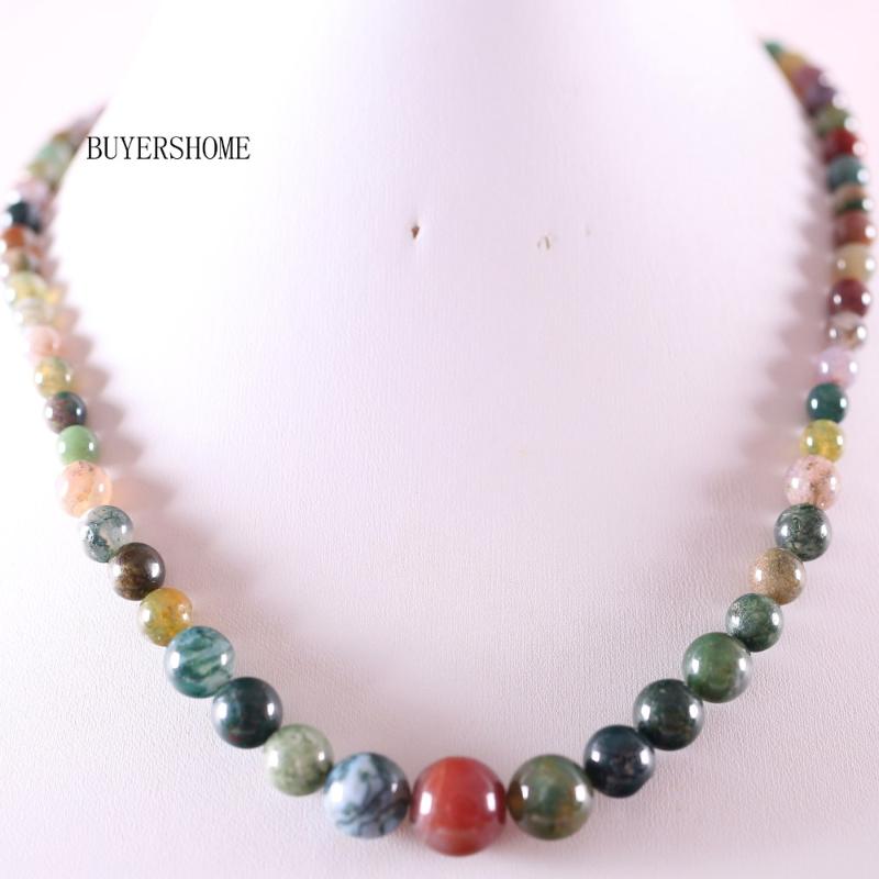 

6-14MM Natural Stones Round Beads Multi-color India Onyx Necklace 18" 1Pcs RE094