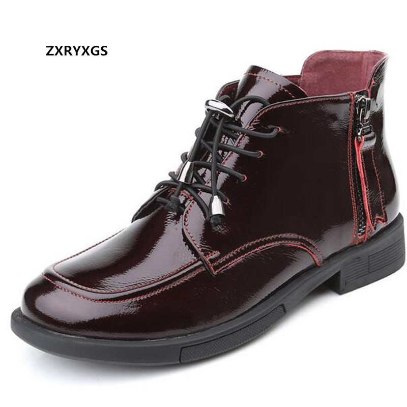

2020 New British Style Short Boots Top Cowhide Patent Leather Single Autumn Boots Low Heel Large Size Trendy Shoes Women's, Black