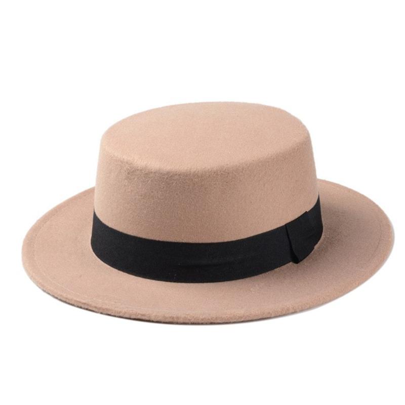 

Flat Top Hat, Ocaler Women Wide Brim Fedora Hat, Fashion Wool Felt Basin Cap, Black