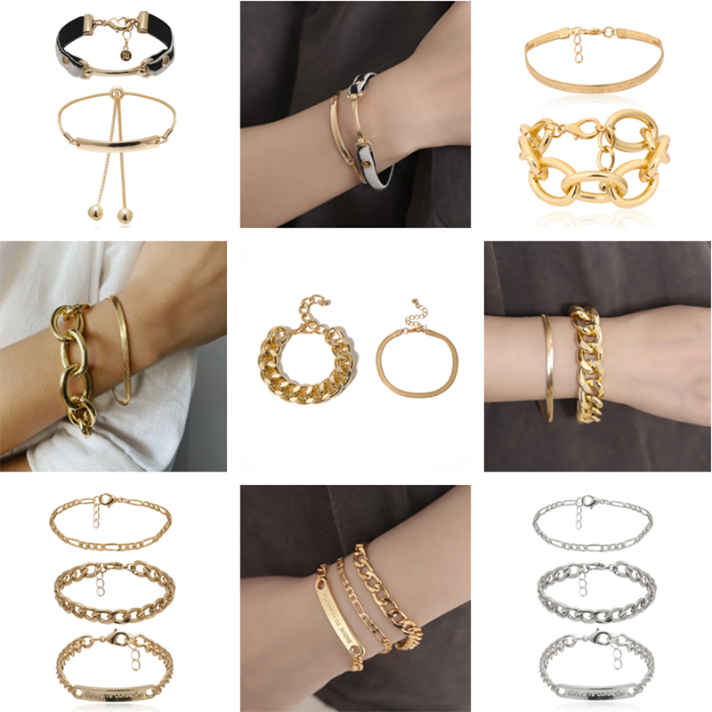 

Find Me Geometric Alloy Bracelets Set for Women Hip-hop Punk Chain Bracelet 2020 New Fashion Jewelry Accessories Wholesale