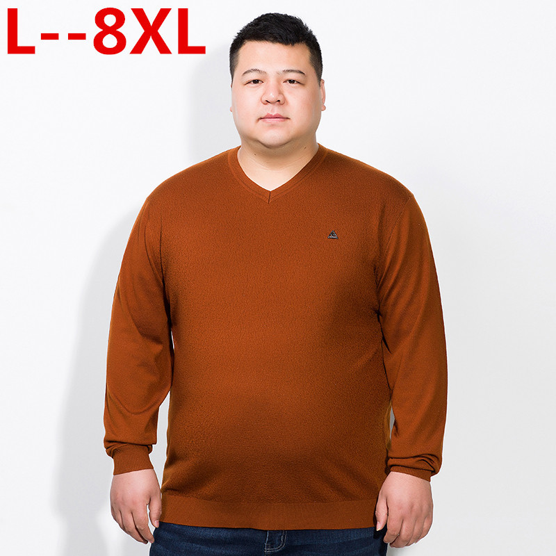 

10XL 8XL 6XL 5XL  Male 2020 Men'S Fashion Mixed Colors Sweater Men Leisure Loose Pull Homme V-Neck Long-Sleeved Sweater Solid