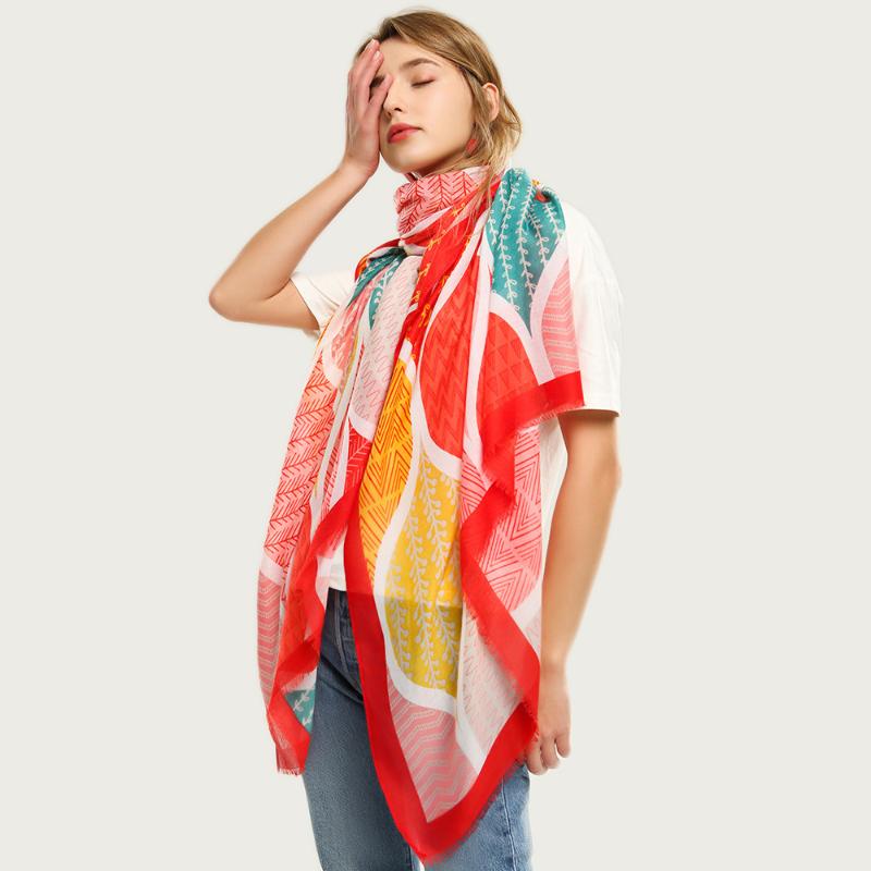 

Scarves Women Large Cotton Head Scarf Forest Leaves Design Pattern Shawl Wrap Femal Hijab [6718]