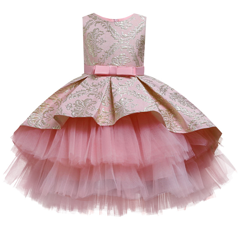 

Flower Vintage Embroidery Baby Girls Dress Opening Ceremony Clothing Tutu Party Elegant Wear Girls Princess Dress Kids 4-8, As picture