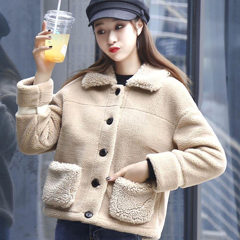 

Faux Fur Coat Plus Size Thick Fleece Jacket Winter Coat Women Pockets Casual Teddy Autumn Plush Outwear Overcoat Streetwear, White