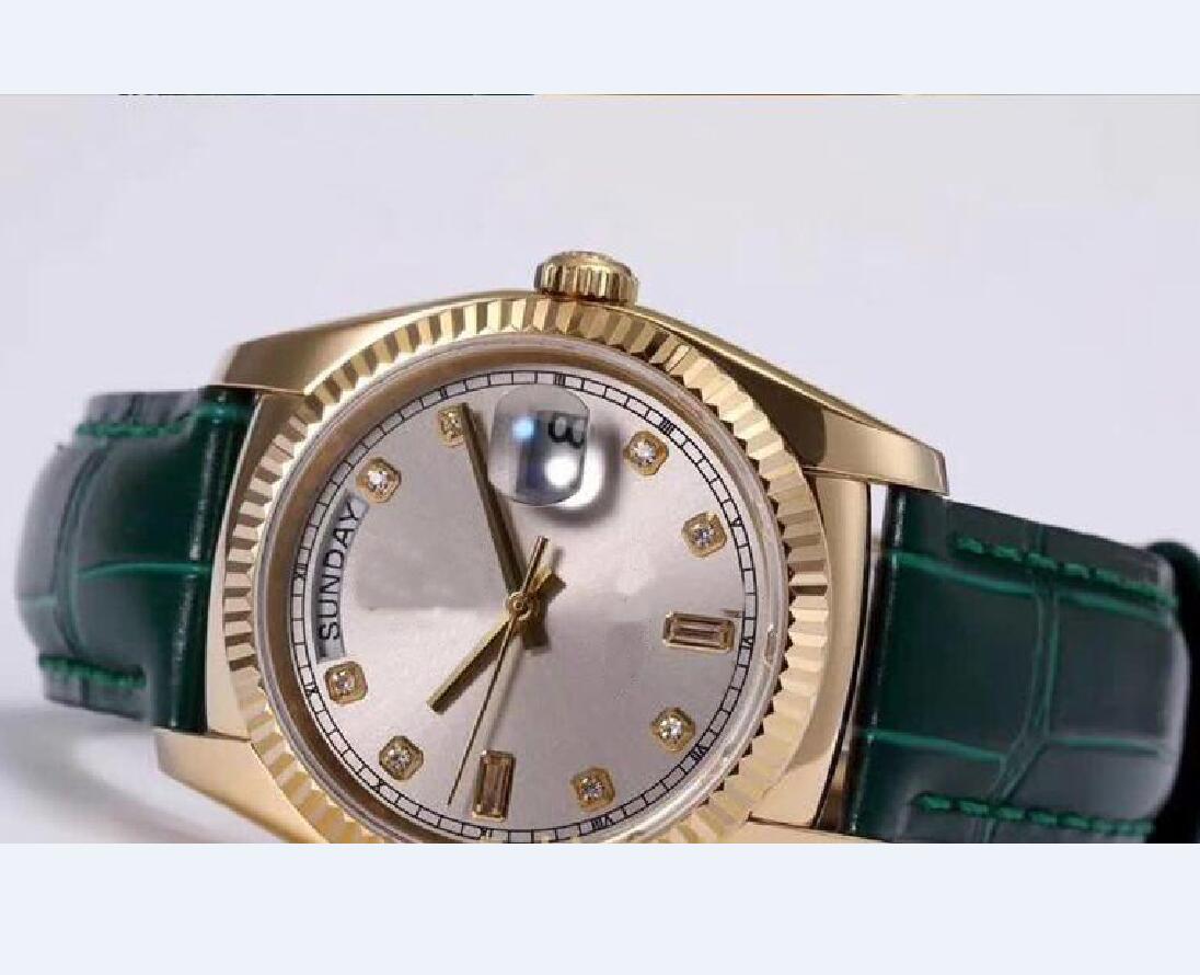 

20 style Christmas gift Mens wristwatches Automatic machinery green leather band 41mm 2813 silve diamond dial 118138, 11