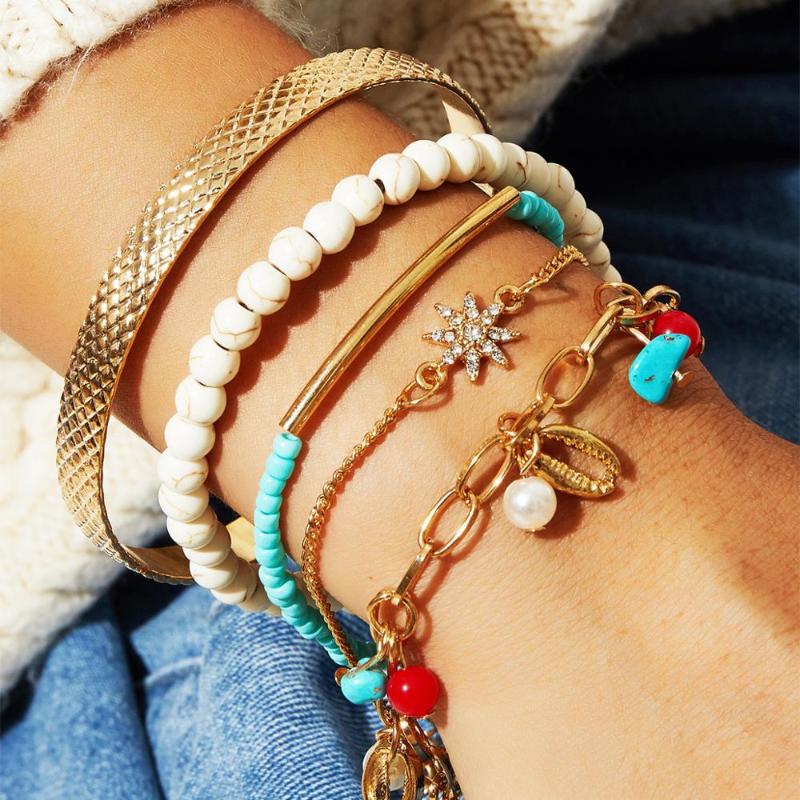 

CHENFAN Europe and the United States Cross-border Metal Shell Bracelet Set 5 Piece Creative retro Bohemian e bracelet