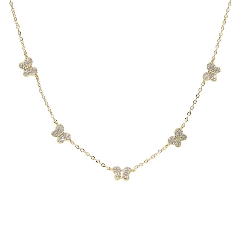 

Romantic Tiny Chain Link 5 Pcs Butterfly Necklace Jewelry for Women Wedding Date Fashion Animal Design Bling CZ Crystal Necklace