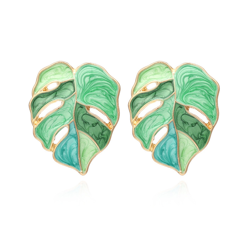

Small Fresh Drop Oil Leaf Stud Earrings Green Colorful Alloy Earrings For Women Girls Boho Ear Stud Accessories Jewelry Gifts