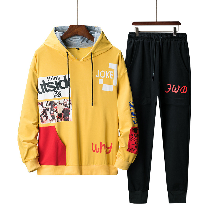 

Hip Hop Tracksuit Set Mens Pullover Sweatshirts Pants Sport Suit Two Piece Set Male Sweatsuit for Men Clothing Ropa Hombre BE, Black