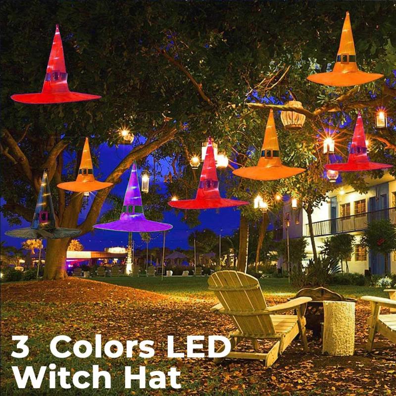 

Halloween Witch Hat Glowing Witches Hat LED Light Hanging Halloween Decor Suspension Tree Glowing Cosplay Accessory Supply