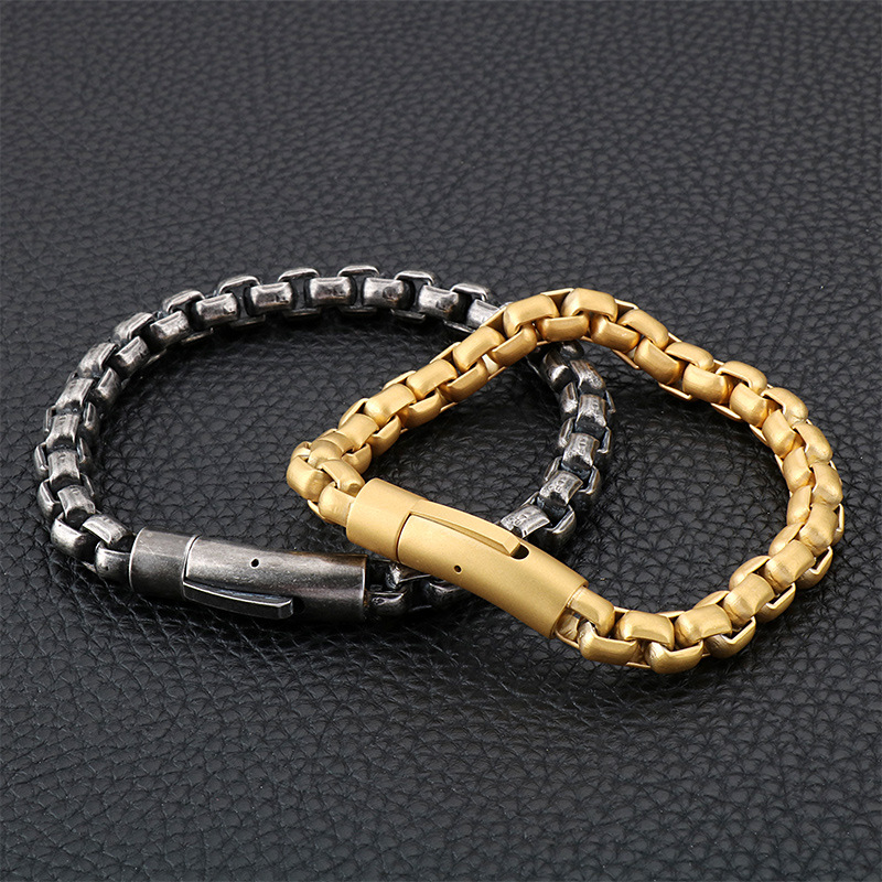 

Gold Stainless Steel Men Biker Bracelet Male Vintage 8MM Thick Brush Black Chain Link Mens Bracelets Bangles Metal Jewelry