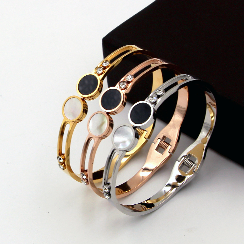 

Fashion Better Double Shell Round Moving Crystal Hollow Bangle Bracelet Rose Gold Color Stainless Steel Woman Party Gift