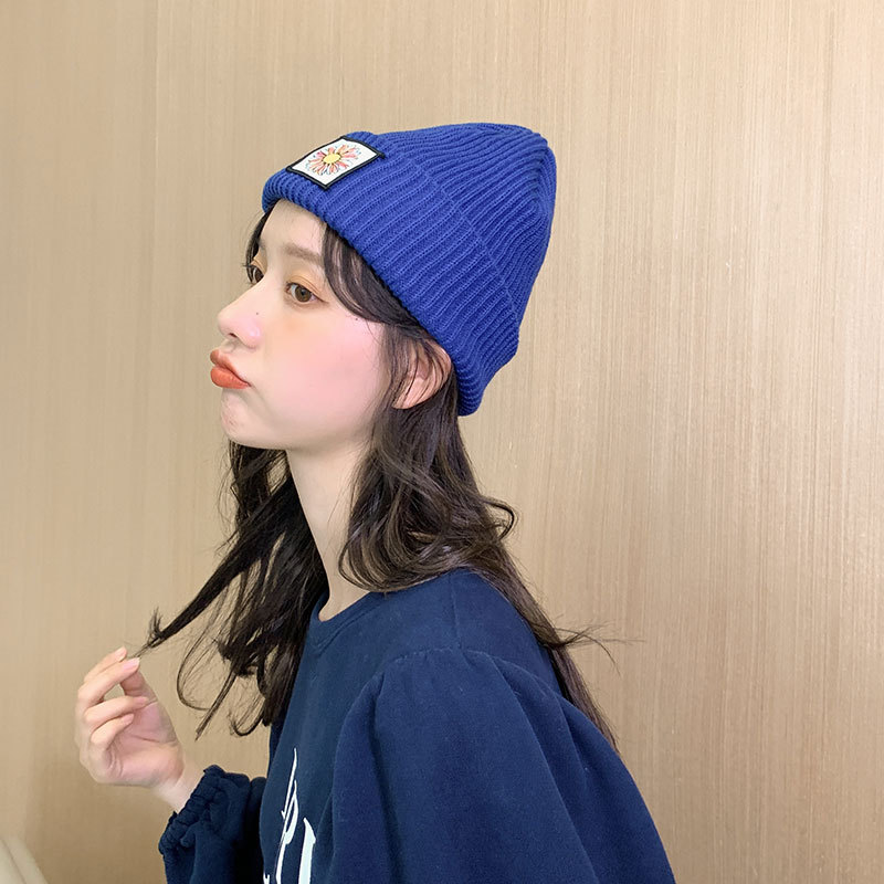 

2020 autumn and winter new knitted hat sun flower applique wool hat female Korean version wild student net red autumn
