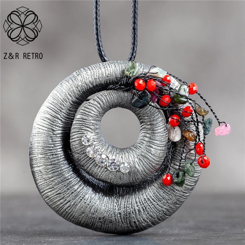 

Red Crystal Beads Flower Pendant Long Necklace for Women Vintage Jewelry Suspension Rope Chains Choker Wholesale Jewellery 2020