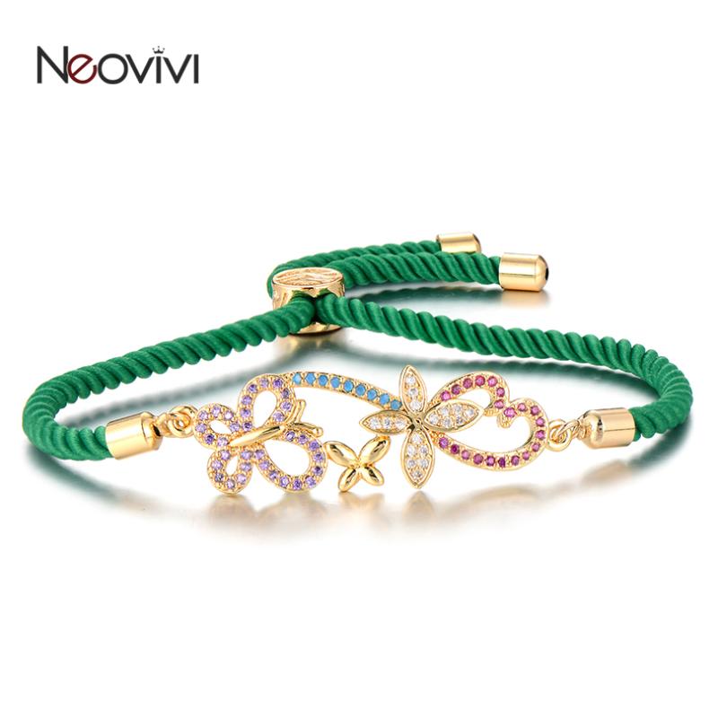 

Neovivi Butterfly Flower Bracelets Cubic Zirconia Bead Hollow Charm Bracelet with Colorful Rope Chain Bangles Women Girl Jewelry