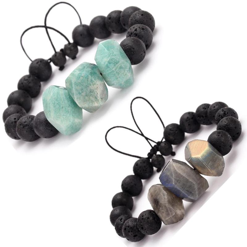 

Handmade Rock Lava Moon Stones Bracelets Amazonite Natural Beaded Men Statement Women Trendy