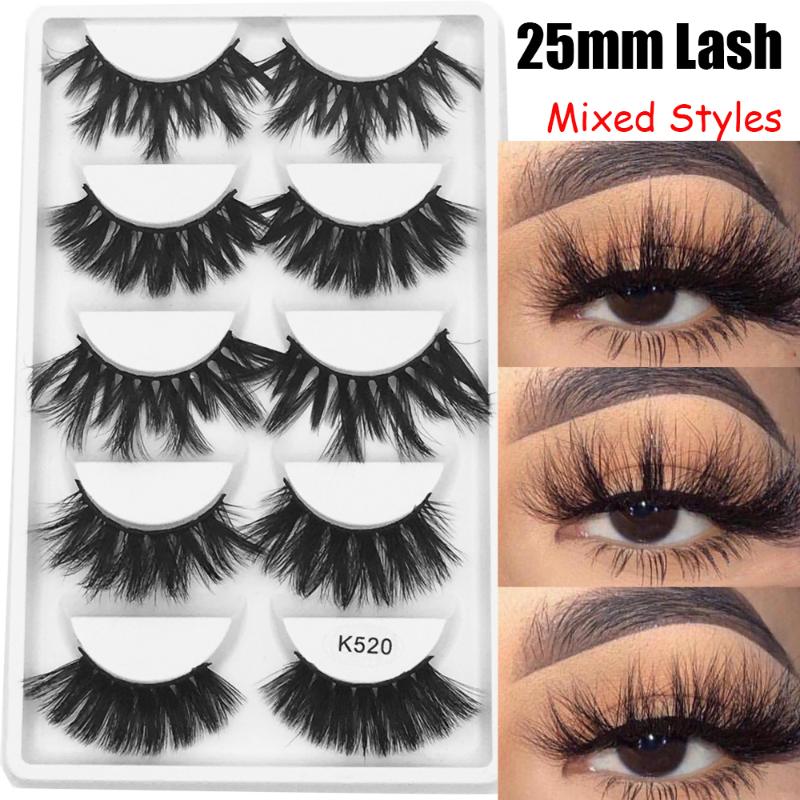 

Multilayers Fluffy Eyelashes 5 Pairs Mixed 25mm Lashes 3D Soft Mink Hair False Eyelashes Long Wispies Extension Handmade Lashes