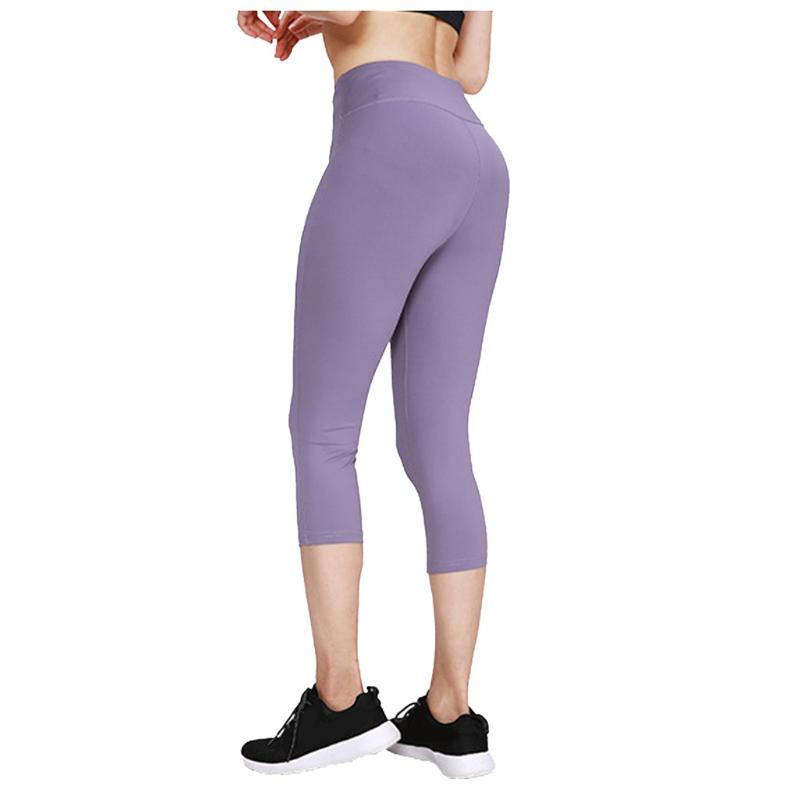 

Women's High Waist Tight Sports Elastic Yoga Cropped Pants Solid Color Fitness Gym Running Sports Pants Workout Seamless, Purple
