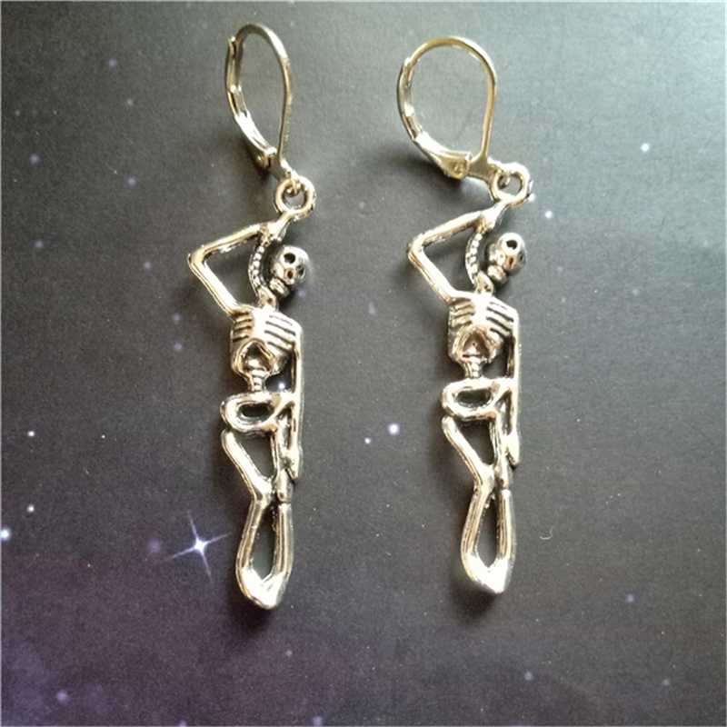 

Skeleton Leverback Earrings Skeleton Pendant Scary Earrings Pendant Gothic Ear Clip Puncture