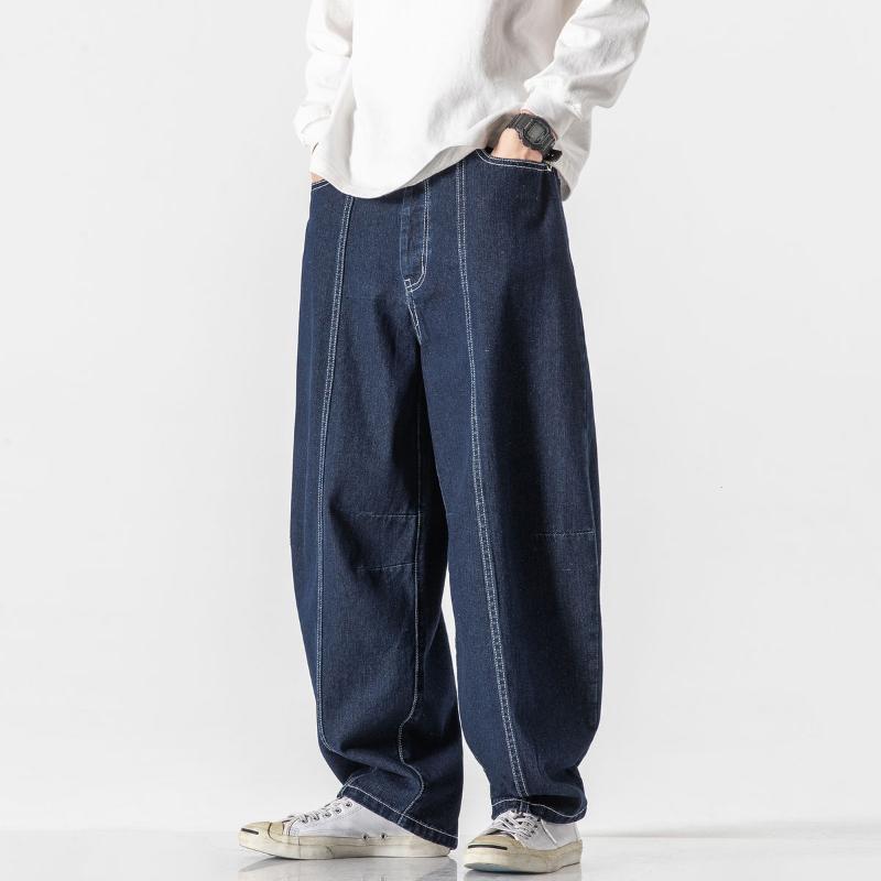 

Autumn 2020 Men's New Solid Color Loose Patch Straight Jeans Korean Fashion Trend Young Casual Wide Leg Pants Size -2XL, Black