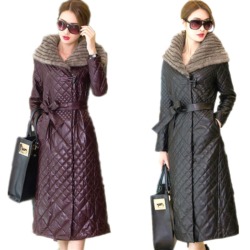 

Elegant Women Ladies European Down Coat Sheep Leather Faux Hooded Warm Outdoor Casual Slim Fit Parka Trench Coat Jacket, Black