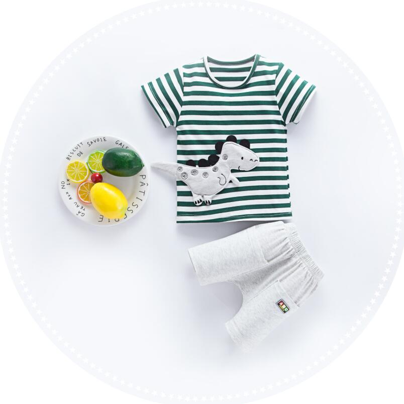 

Baby Boys Clothing Sets Children Cartoon Dinosaur Striped T Shirt 2 Pcs/Sets Clothes Suits Kids Fashion Cotton Tracksutis, Green