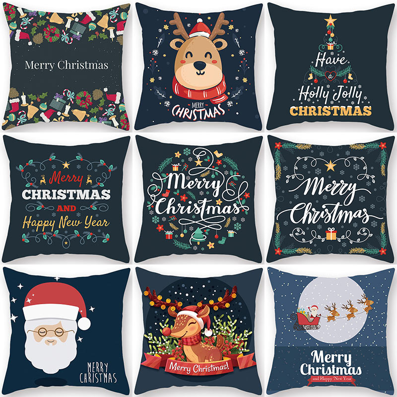 

1Pcs Blue Christmas Tree Deer Santa Claus Pattern 45*45cm Polyester Cushion Cover Decorative Sofa Home Decor Pillowcover 40987