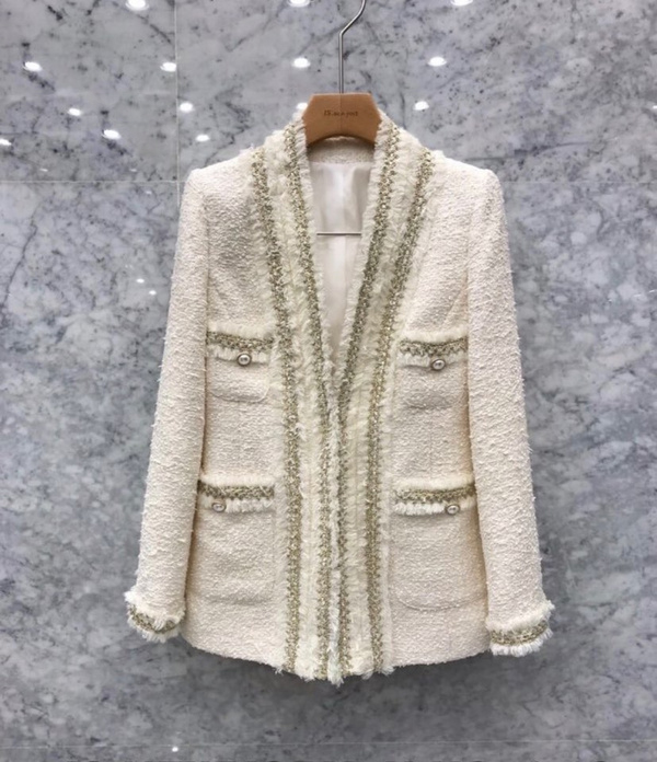 

Korean fashion New women' v-neck solid color medium long tweed woolen blazer suit coat casacos plus size SMLXLXXL, Beige