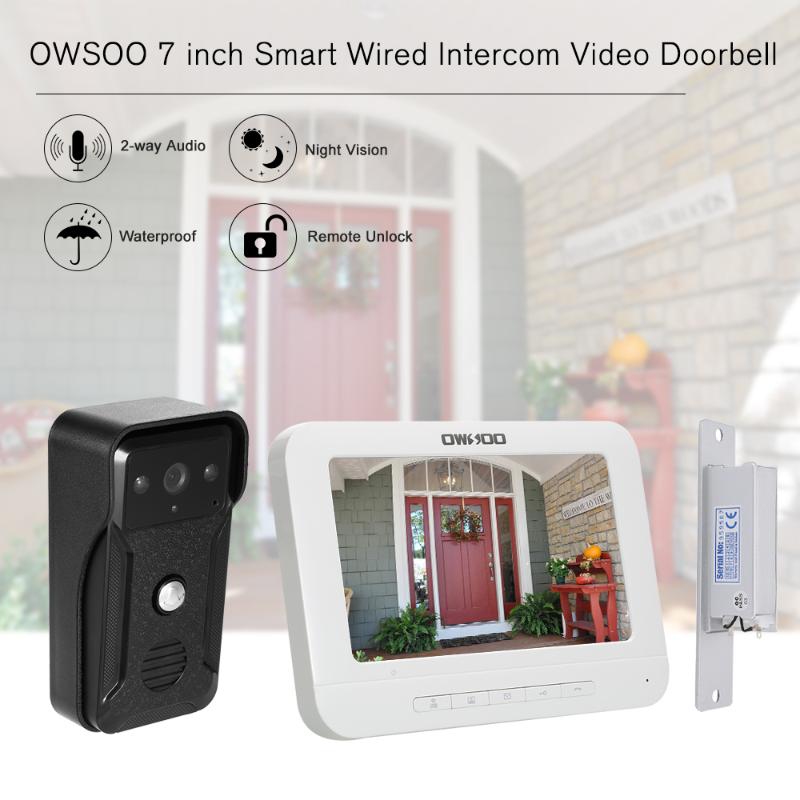 

OWSOO 7 inch Wired Video Doorbell with Door Lock Indoor Monitor with IR-CUT Rainproof Camera Visual Intercom Video Door Phone