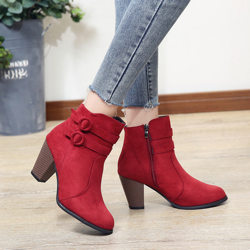 

Autumn Winter Boots Women Camel Black Ankle Boots for Women Thick Heel Slip on Ladies Shoes Bota Feminina 35-43