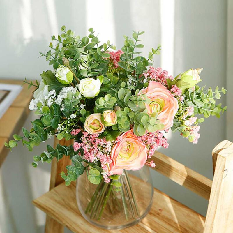 

Silk Real Touch Artificial Flowers Wedding Bridal Holding Fake Flowers Bouquet for Home Garden Decoration Floral Valentine's Day, Pink