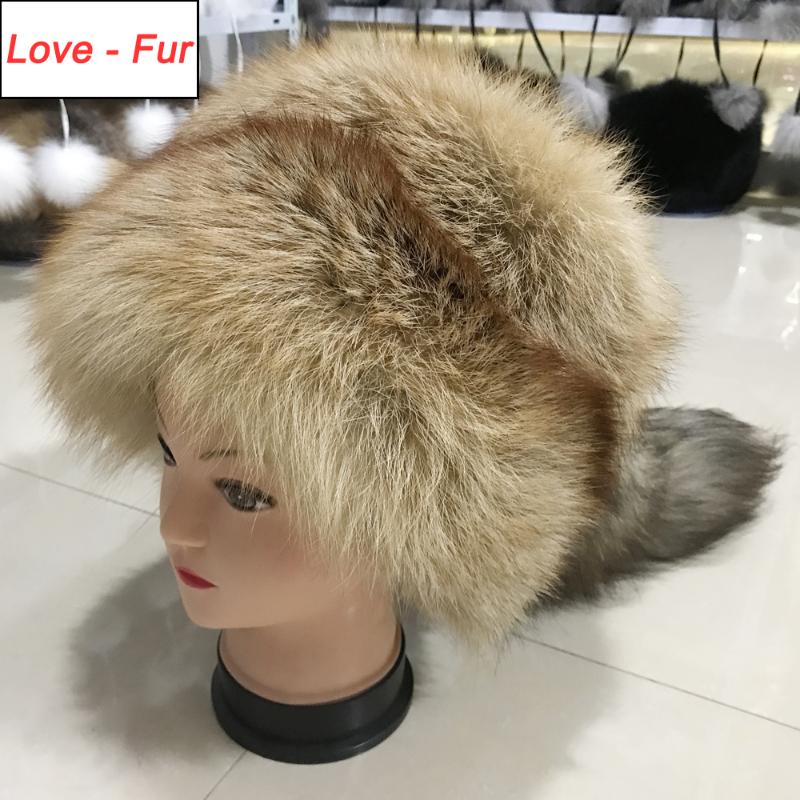 

New Style Luxury Winter Russian Natural Real Red Fur Hat 2020 Women Warm Good Quality 100% Genuine Real Red Fur Cap, Red fur 1