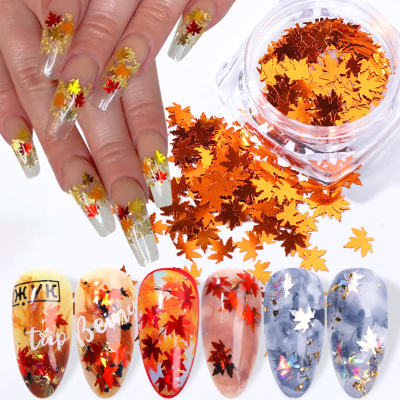 

1 Box Nail Art Glitter Sequins Laser Mirror Flakes Holographic Paillette Autumn Designs For Nails Manicure JI1528-1