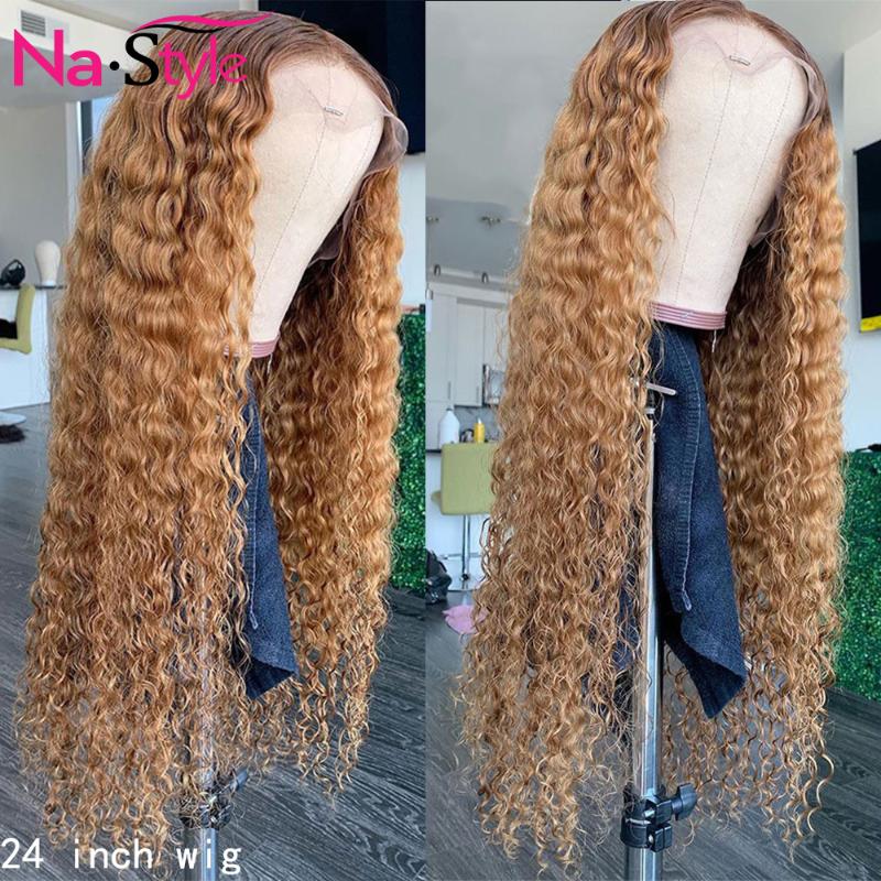 

Colored Curly Human Hair Wig For Black Women T Deep Part Honey blonde Wig Pre Plucked Bleached Knots Glueless 150% Remy, As pic