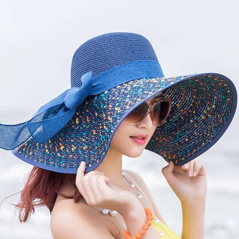 

Fashion Summer Large Brim Straw Hat Floppy Wide Brim Sun Cap Bowknot Beach Foldable Hats New 2020 Hats for Women, Orange