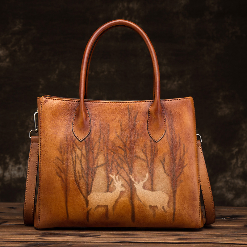 

Vintage New Leather Women's handbag hand slanting bag Shengcai single shoulder layer leather creative handbag wholesale, Beige