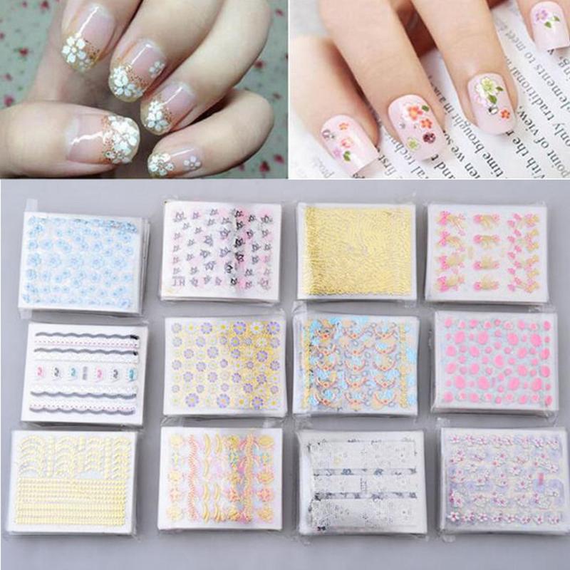 

10 Sheets/lot Gel Varnish Nail Polishing Stickers for Nails Art Decoration Water Transfer Nail Stickers 3D Manicure Tips Decal, 10pcs random pattern