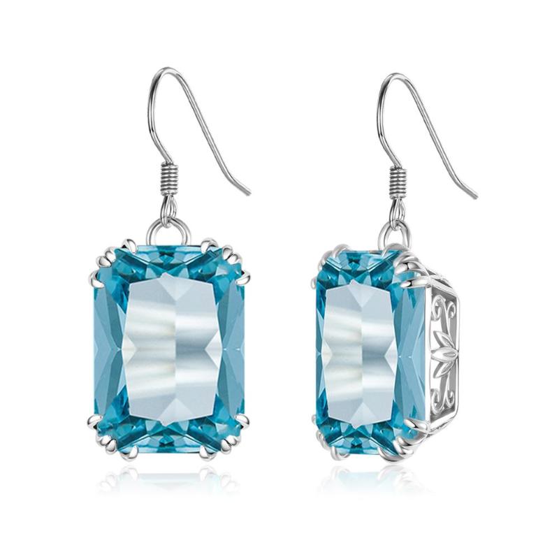 

Szjinao Luxury Gemstone Blue Topaz Drop Earrings For Women 925 Sterling Silver Aquamarine Earrings Square Fine Jewelry Gift Hot