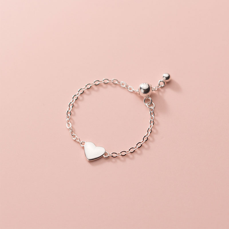 

925 Sterling Silver Heart Finger Rings for Women Chain Adjustable Ring Wedding S925 Silver Jewelry Girl Best Gift Wholesale
