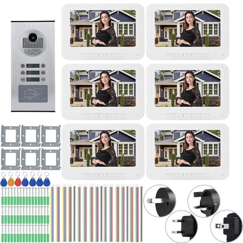 

6 apartamentos 7in/5 apartamentos 7in/3 7in 1000TVL HD Puerta de vídeo teléfono intercomunicador timbre IR-CUT Cáma