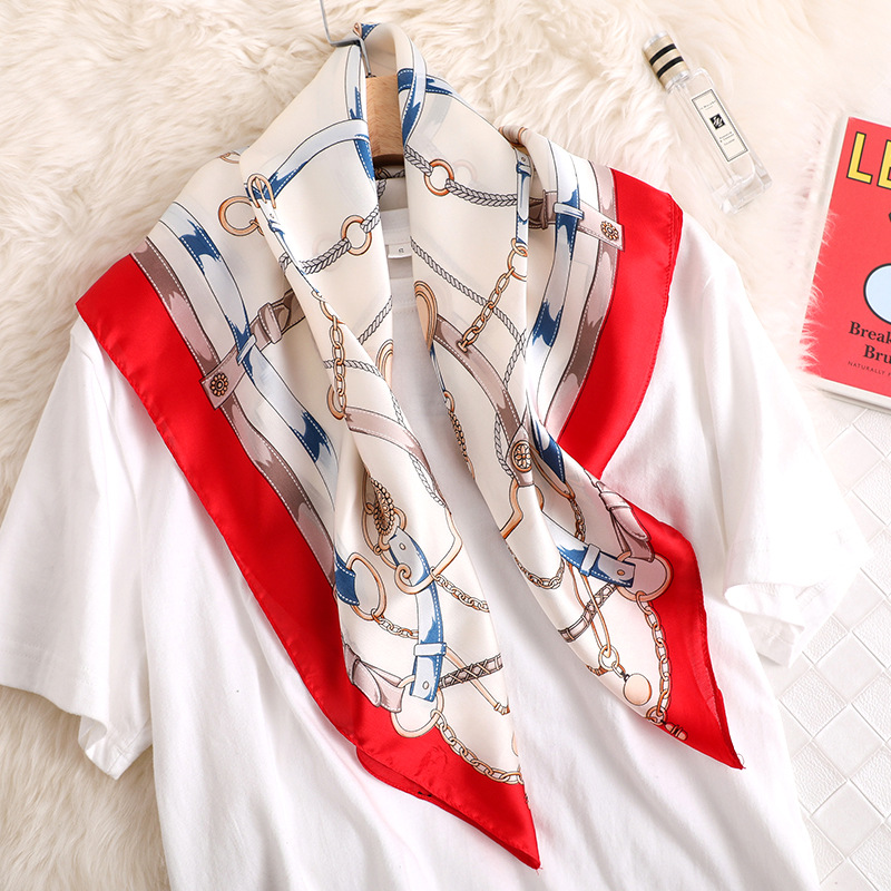 

silk scarf Muslim headscarf summer women's Fashion quality Print Square scarves lady Sunscreen silk beach shawl