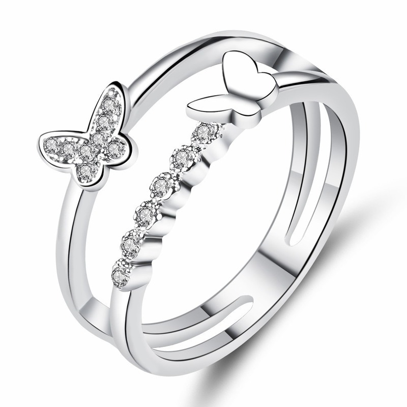 

Creative Double Row Small Fresh Butterfly Zircon Ring Fashion Trend Wild Index Finger Tail Ring Anniversary Gift for Women